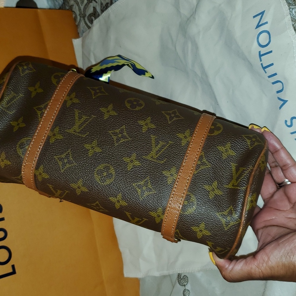 Louis Vuitton Brown Monogram Barrel Bag with Multicolor Silk Scarf Accent - Picture 5 of 8